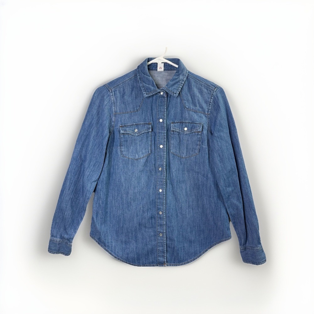 Old Navy Denim Button Down Shirt Women XS Western Chambray Cotton Top